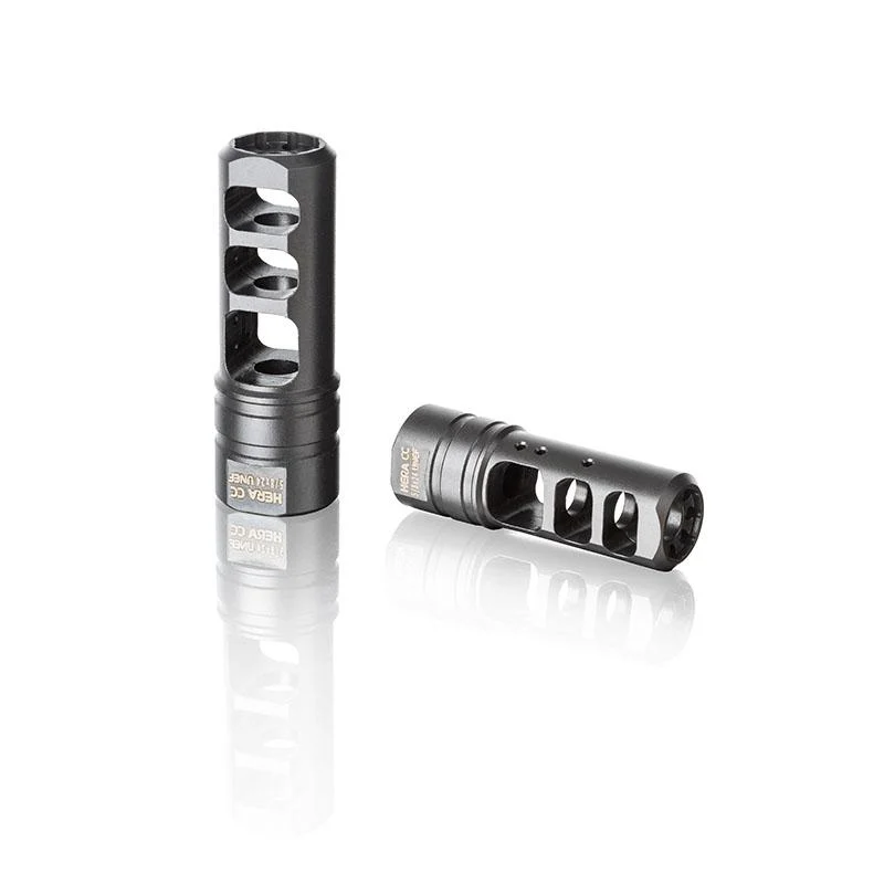 HERA CC 3 Competition Compensator, black nitrided finish, with precision relief holes, designed for .308 firearms with 5/8"x24 TPI threading.