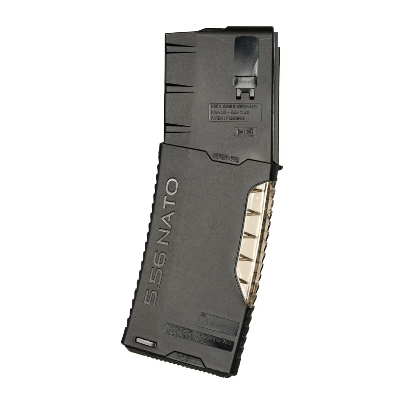 H3MAG-T BLACK 6 AR 30 round magazine in black with transparent spine, side view