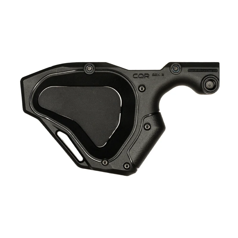 CQR GEN2.0 Front Grip in black, state compliant version, pointing left with black spacer for AR-15 platforms.