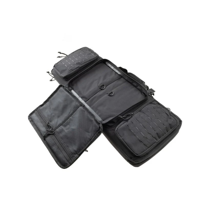 Bag and Mag Bundle 9 Open 33" black double rifle bag showing inner compartments and front pocket.