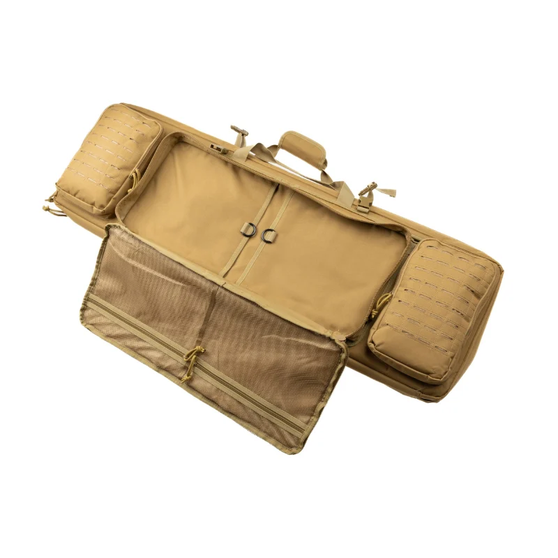 Bag and Mag Bundle 6 Open front pocket of 42" coyote rifle bag displaying inner compartments.